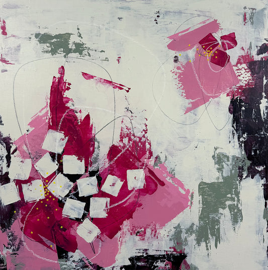 Crabapple – 18x18  Original Abstract Acrylic Painting on birch panel by Nikki Braun | Bold Modern Wall Art