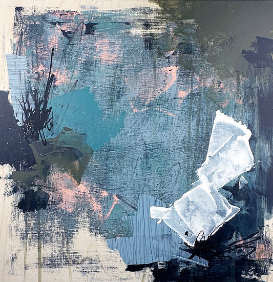 Layers 1 – 16x16 Original Abstract Acrylic Painting on Birch Panel by Nikki Braun | Bold Modern Wall Art