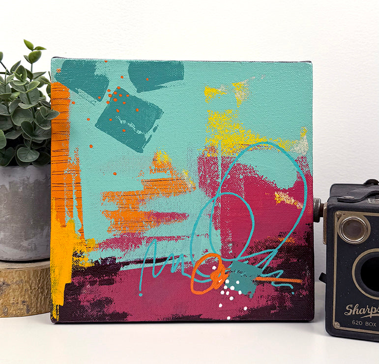 Confetti on the Dance Floor 4 – 8 x 8 Original Abstract Acrylic Painting on gallery wrapped canvas by Nikki Braun | Bold Modern Wall Art