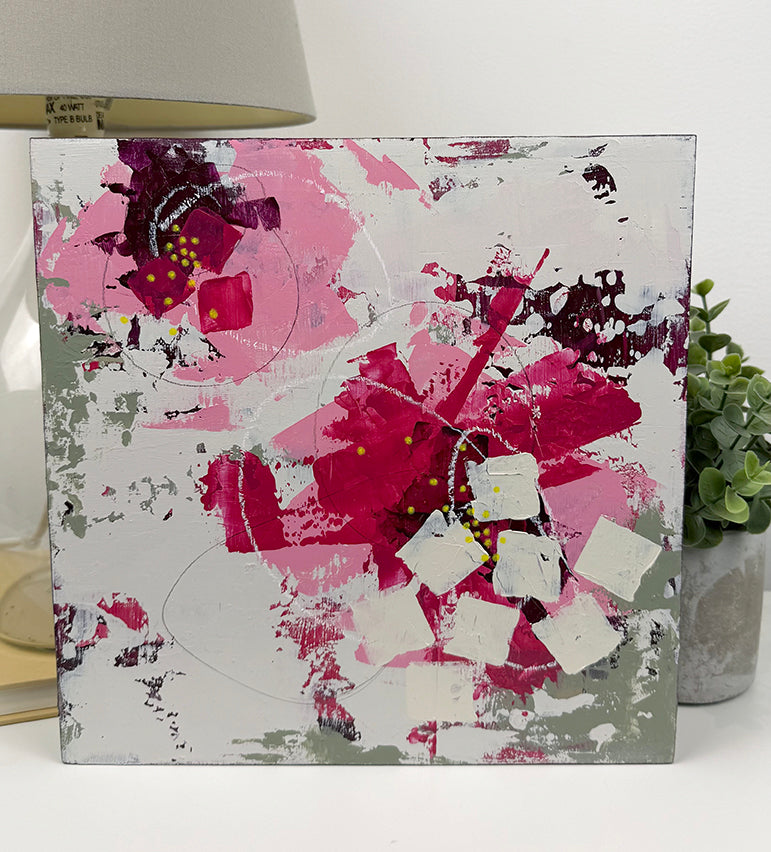 Crabapple 3 – 10x10 Original Abstract Acrylic Painting on birch panel by Nikki Braun | Bold Modern Wall Art